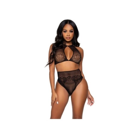 LEG AVENUE - ENSEMBLE DEUX PIÈCES HALTER CROP TOP & THONG CULOTTE TAILLE UNIQUE