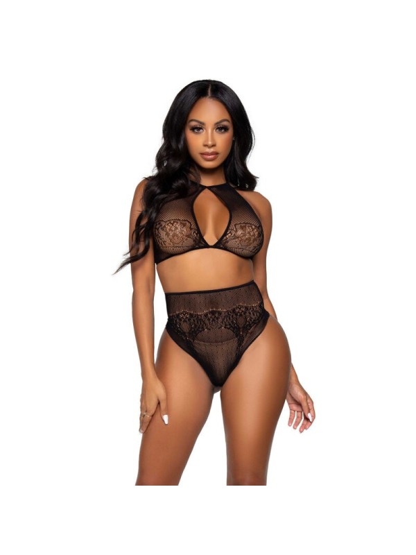 LEG AVENUE - ENSEMBLE DEUX PIÈCES HALTER CROP TOP & THONG CULOTTE TAILLE UNIQUE
