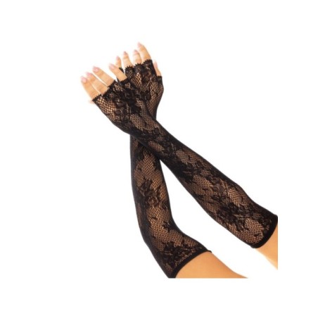 LEG AVENUE - GANTS SANS DOIGTS RESEAU FLORAL NOIR