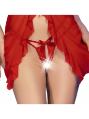CHILIROSE - CR 4696 BABYDOLL & STRING SANS CROTCHLESS ROUGE L/XL