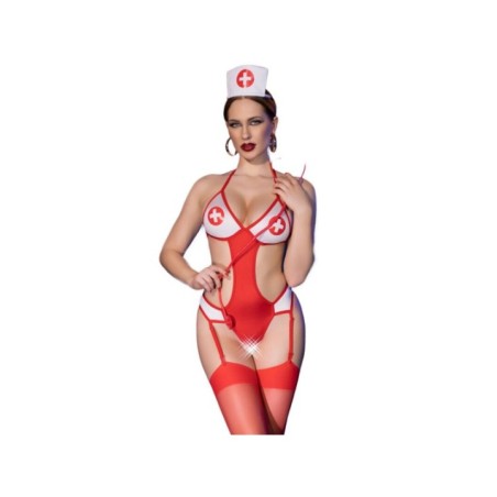 CHILIROSE - CR 4631 ENSEMBLE BODY INFIRMIÈRE SANS CROTCHLESS ROUGE S/M