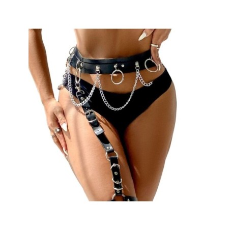 SUBBLIME - HARNAIS CEINTURE ET JARRETIÈRES AVEC ANNEAUX ET CHAÎNE DÉTAIL TAILLE UNIQUE