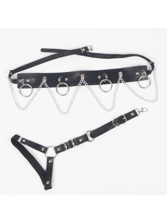 SUBBLIME - HARNAIS CEINTURE ET JARRETIÈRES AVEC ANNEAUX ET CHAÎNE DÉTAIL TAILLE UNIQUE