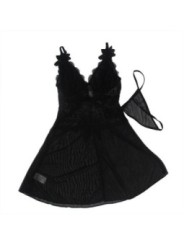 SUBBLIME - TISSU TULLE BABYDOLL AVEC DENTELLE ET DÉTAIL FLEUR NOIR S/M