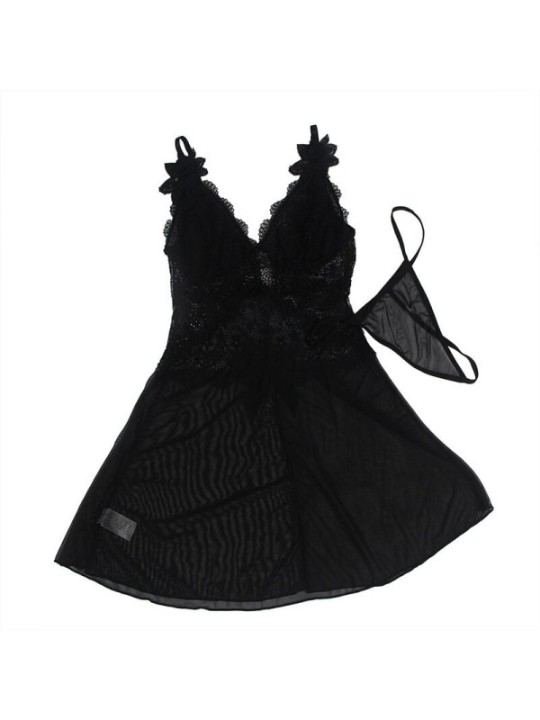 SUBBLIME - TISSU TULLE BABYDOLL AVEC DENTELLE ET DÉTAIL FLEUR NOIR S/M