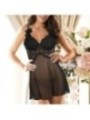 SUBBLIME - TISSU TULLE BABYDOLL AVEC DENTELLE ET DÉTAIL FLEUR NOIR S/M