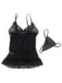 SUBBLIME - BABYDOLL  BRETELLES RÉGLABLES ET DENTELLE TRANSPARENTE IMPRIMÉ FLORAL NOIR S/M