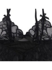 SUBBLIME - BABYDOLL  BRETELLES RÉGLABLES ET DENTELLE TRANSPARENTE IMPRIMÉ FLORAL NOIR S/M