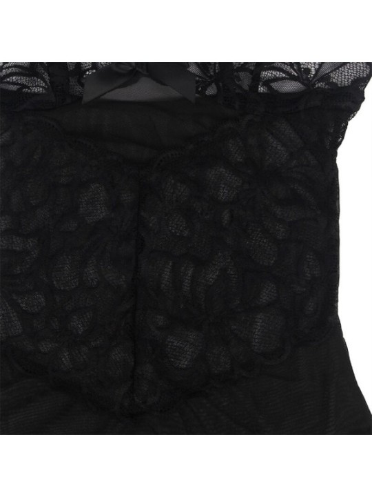 SUBBLIME - BABYDOLL  BRETELLES RÉGLABLES ET DENTELLE TRANSPARENTE IMPRIMÉ FLORAL NOIR S/M