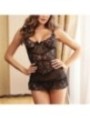 SUBBLIME - BABYDOLL  BRETELLES RÉGLABLES ET DENTELLE TRANSPARENTE IMPRIMÉ FLORAL NOIR S/M