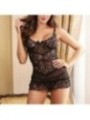 SUBBLIME - BABYDOLL  BRETELLES RÉGLABLES ET DENTELLE TRANSPARENTE IMPRIMÉ FLORAL NOIR S/M