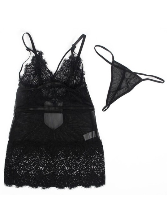 SUBBLIME - BABYDOLL  BRETELLES EN DENTELLE RÉGLABLES NOIR L/XL
