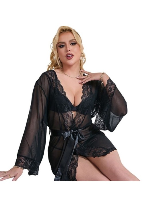 SUBBLIME - ROBE EN TISSU TRANSPARENT AVEC DÉTAIL DENTELLE NOIR L/XL