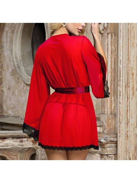 SUBBLIME - ROBE EN TISSU TRANSPARENT DÉTAIL DENTELLE ROUGE L/XL