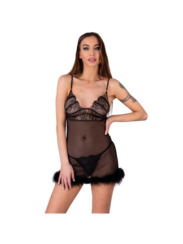 LIVCO CORSETTI FASHION - ENSEMBLE ZERUNAM BABYDOLL + STRING NOIR