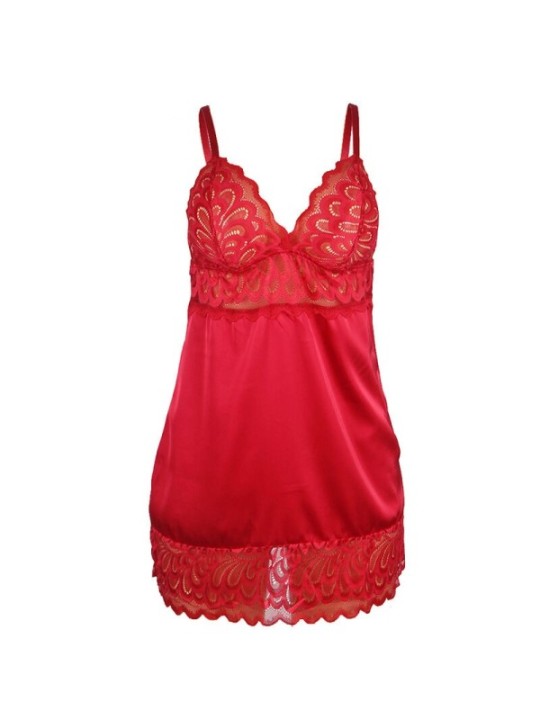 SUBBLIME - BABYDOLL EN SATIN AVEC DENTELLE ROUGE S/M