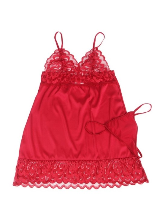 SUBBLIME - BABYDOLL EN SATIN AVEC DENTELLE ROUGE S/M