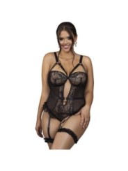 SUBBLIME - TEDDY AVEC JARRETIÈRE AVEC DÉTAIL DENTELLE ET BANDES NOIR L/XL