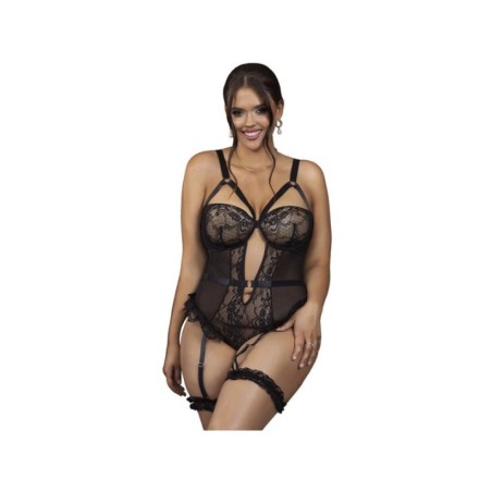 SUBBLIME - TEDDY AVEC JARRETIÈRE AVEC DÉTAIL DENTELLE ET BANDES NOIR L/XL