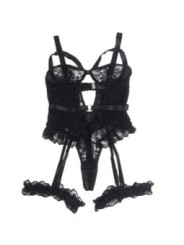 SUBBLIME - TEDDY AVEC JARRETIÈRE AVEC DÉTAIL DENTELLE ET BANDES NOIR L/XL