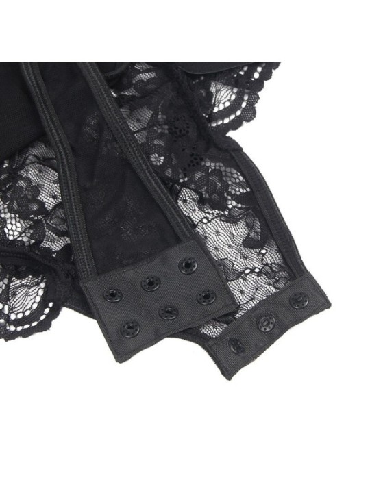 SUBBLIME - TEDDY AVEC JARRETIÈRE AVEC DÉTAIL DENTELLE ET BANDES NOIR L/XL