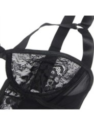 SUBBLIME - TEDDY AVEC JARRETIÈRE AVEC DÉTAIL DENTELLE ET BANDES NOIR L/XL