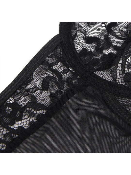 SUBBLIME - TEDDY AVEC JARRETIÈRE AVEC DÉTAIL DENTELLE ET BANDES NOIR L/XL