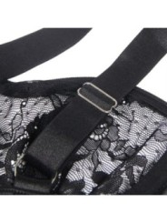 SUBBLIME - TEDDY AVEC JARRETIÈRE AVEC DÉTAIL DENTELLE ET BANDES NOIR L/XL