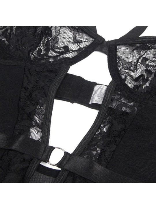 SUBBLIME - TEDDY AVEC JARRETIÈRE AVEC DÉTAIL DENTELLE ET BANDES NOIR L/XL