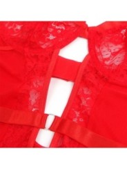 SUBBLIME - TEDDY AVEC JARRETIÈRE AVEC DÉTAIL DENTELLE ET BANDES ROUGE L/XL
