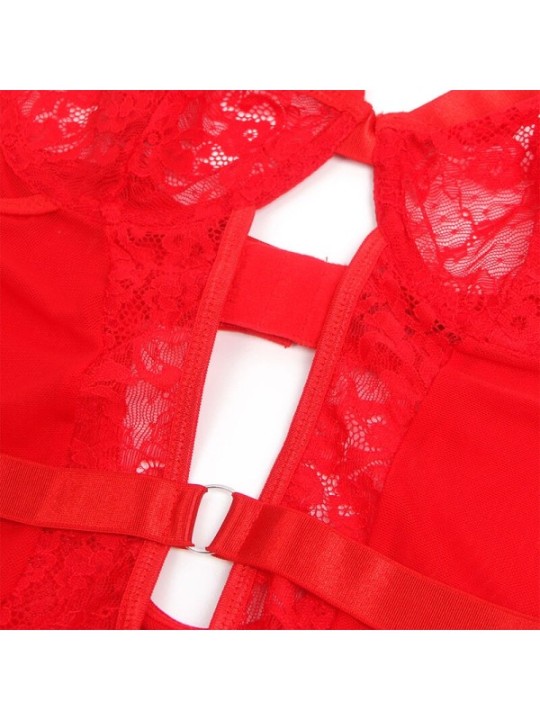 SUBBLIME - TEDDY AVEC JARRETIÈRE AVEC DÉTAIL DENTELLE ET BANDES ROUGE L/XL