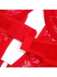 SUBBLIME - TEDDY AVEC JARRETIÈRE AVEC DÉTAIL DENTELLE ET BANDES ROUGE L/XL