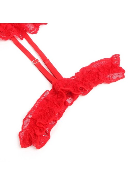 SUBBLIME - TEDDY AVEC JARRETIÈRE AVEC DÉTAIL DENTELLE ET BANDES ROUGE L/XL