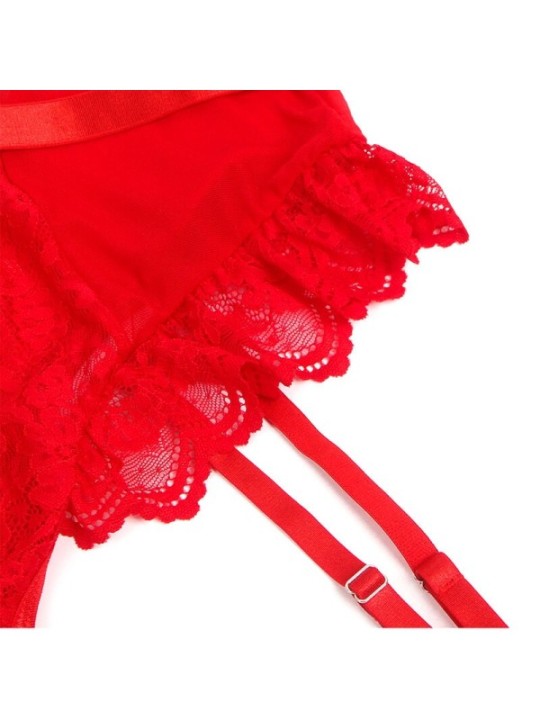 SUBBLIME - TEDDY AVEC JARRETIÈRE AVEC DÉTAIL DENTELLE ET BANDES ROUGE L/XL