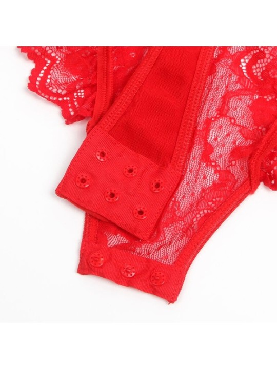 SUBBLIME - TEDDY AVEC JARRETIÈRE AVEC DÉTAIL DENTELLE ET BANDES ROUGE L/XL