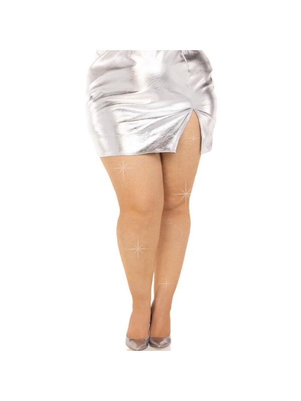 LEG AVENUE - BAS MAILLE CRISTALISÉE CARAMEL GRANDE TAILLE