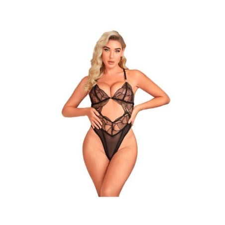 SUBBLIME - 955212 BODY TRANSPARENT AVEC DENTELLE CREUSE NOIRE S/M