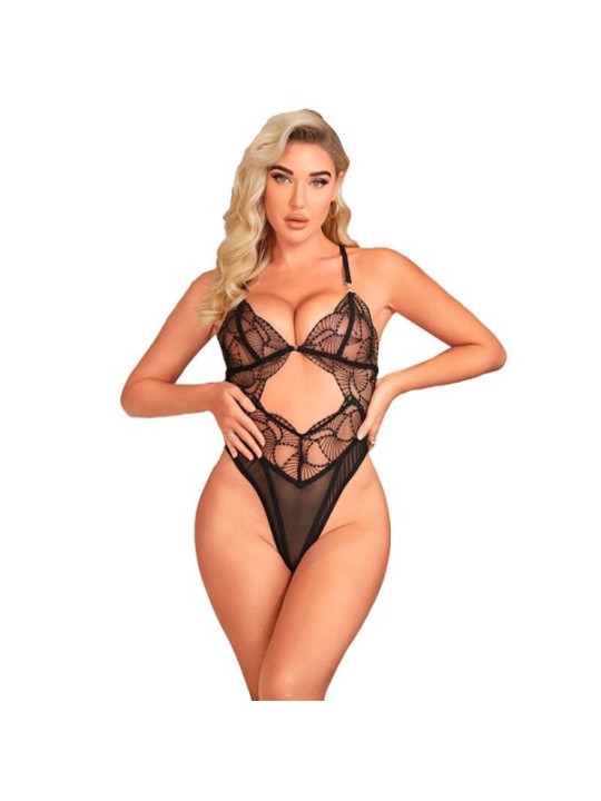 SUBBLIME - 955229 BODY TRANSPARENT AVEC DENTELLE CREUSE NOIR L/XL