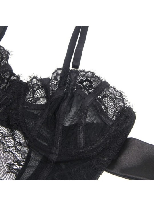 SUBBLIME - 955502 BODY EN DENTELLE AVEC NŒUDS ET JARRETELLES NOIR L/XL