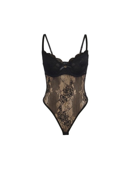 SUBBLIME - 955625 BODY EN DENTELLE AVEC FERMETURE EN BAS NOIR L/XL