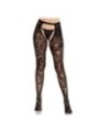 LEG AVENUE - BAS EN DENTELLE ROSE AVEC DOS OUVERT NOIR