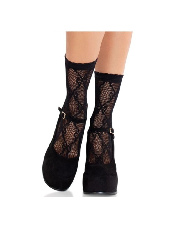 LEG AVENUE - CHAUSSETTES NOIRES EN DENTELLE AVEC NŒUD