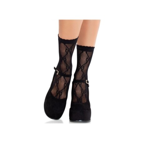 LEG AVENUE - CHAUSSETTES NOIRES EN DENTELLE AVEC NŒUD