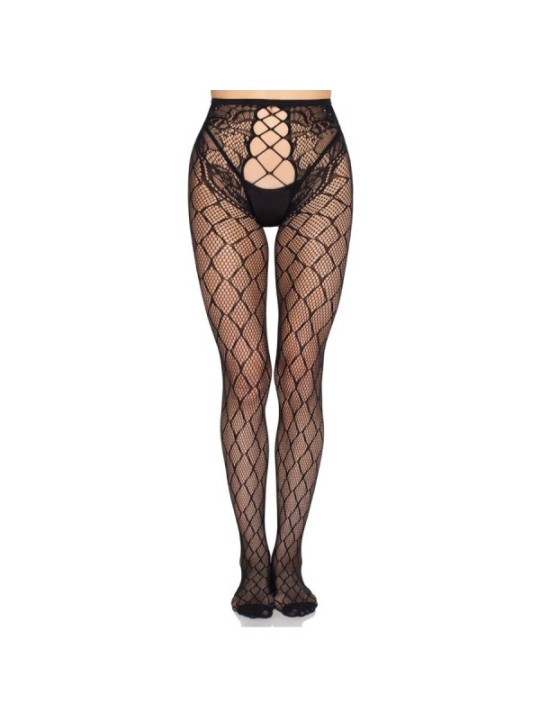 LEG AVENUE - 1966 COLLANTS RÉSILLE AVEC CULOTTE SANS ENTREJAMBE NOIR - TAILLE UNIQUE
