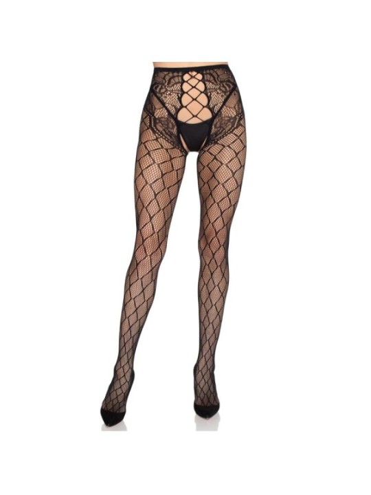 LEG AVENUE - 1966 COLLANTS RÉSILLE AVEC CULOTTE SANS ENTREJAMBE NOIR - TAILLE UNIQUE