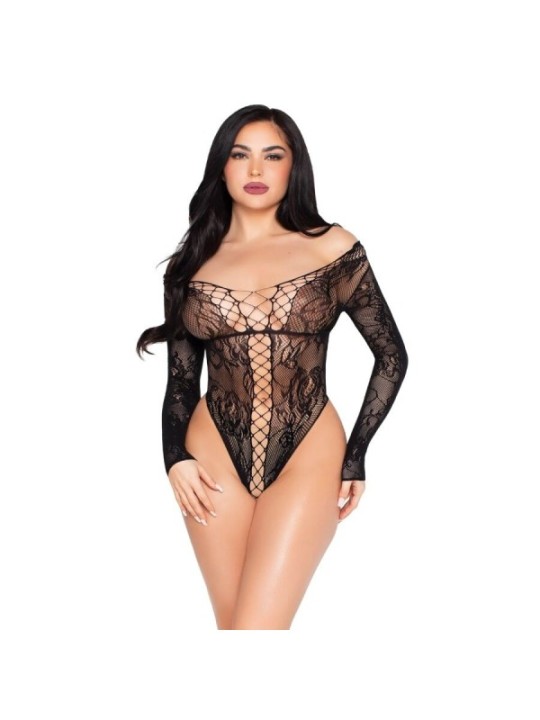 LEG AVENUE - 89370 TEDDY EN RÉSILLE ET DENTELLE NOIR - TAILLE UNIQUE