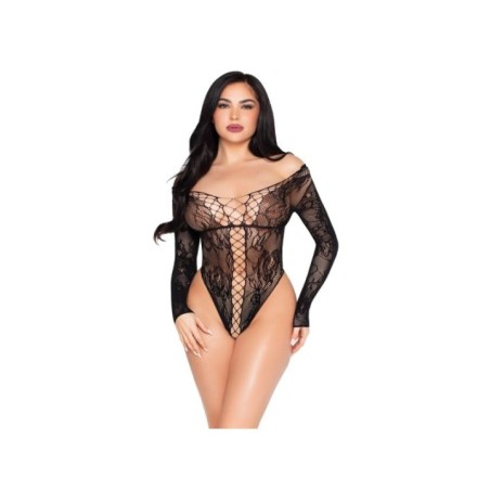 LEG AVENUE - 89370 TEDDY EN RÉSILLE ET DENTELLE NOIR - TAILLE UNIQUE