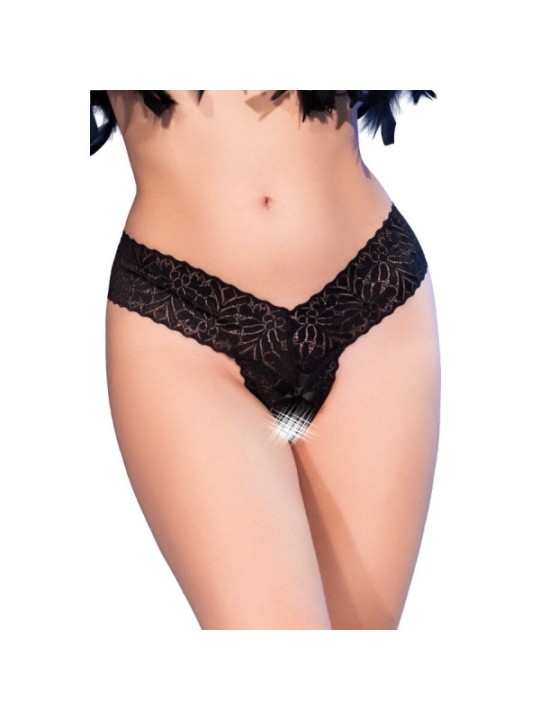 CHILIROSE - CR 4885 STRING NOIR À ENTREJAMBE OUVERTE M