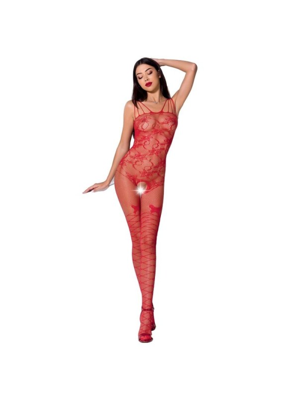 PASSION - FEMME BS076 BODYSTOCKING TAILLE UNIQUE ROUGE