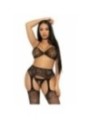 LEG AVENUE - ENSEMBLE TROIS PIÈCES SOUTIEN-GORGE, STRING ET BAS TAILLE UNIQUE - NOIR